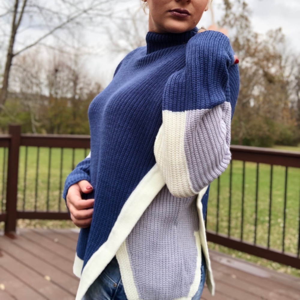 Blue block knit sweater